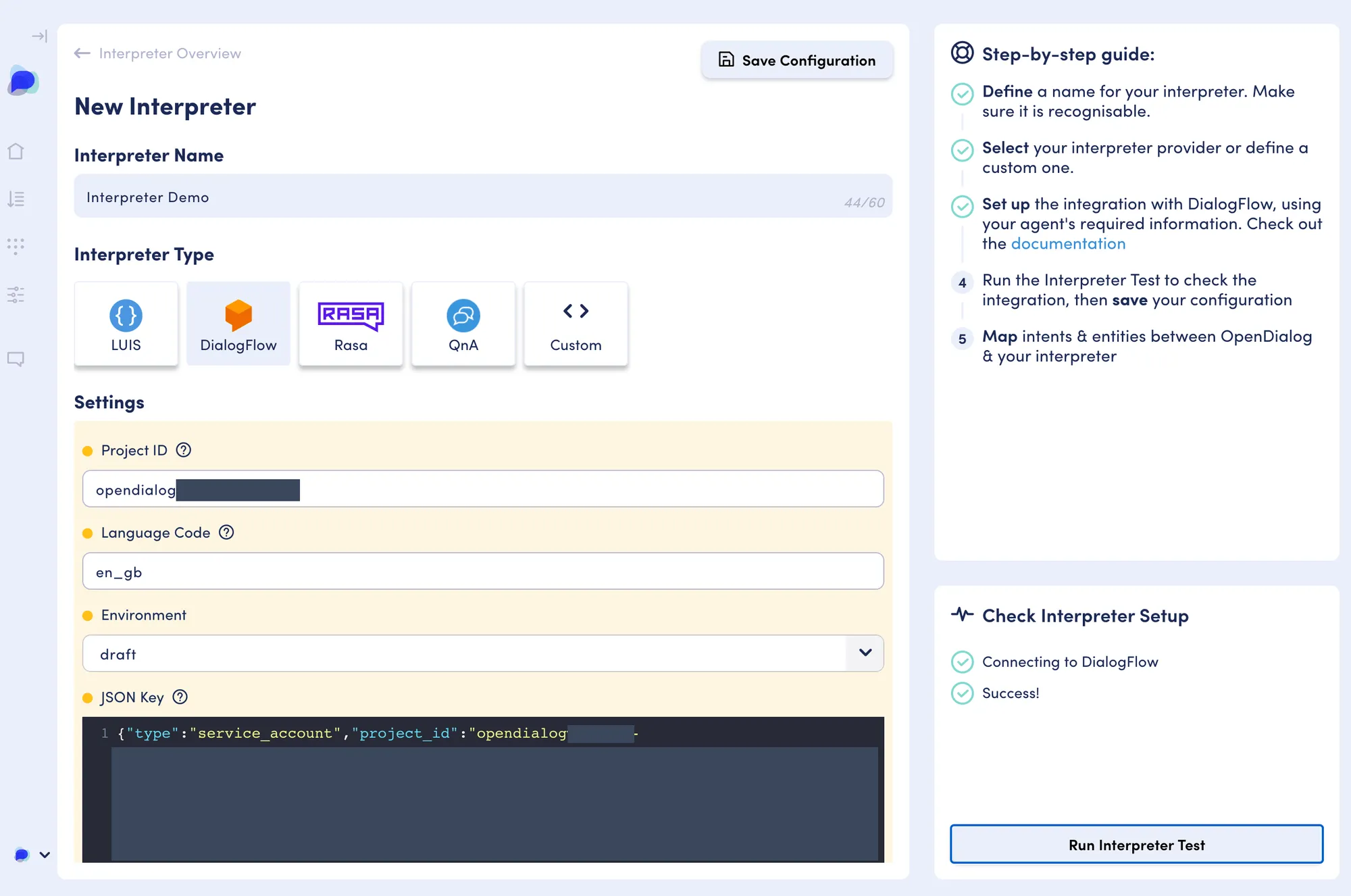 Dialogflow Interpreter Configuration & Test