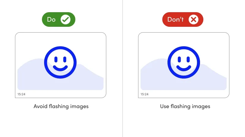 A comparison image showing side by side smiley faces. One is static, the other flashes in a strobe like motion.